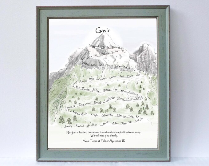 personalised hiking, skiing or mountain climbing lover print as office team gift for mentor or boss with inspirational quote.