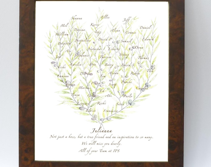 Personalized Olive Tree Colleague Print, Custom Names, Mentor Gift