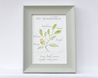 Grandparent gift 5x7" , Framed Family Tree, Gift for Parents, Family Tree Custom, Personalised Grandparent, Gift for Mum, baby personalised