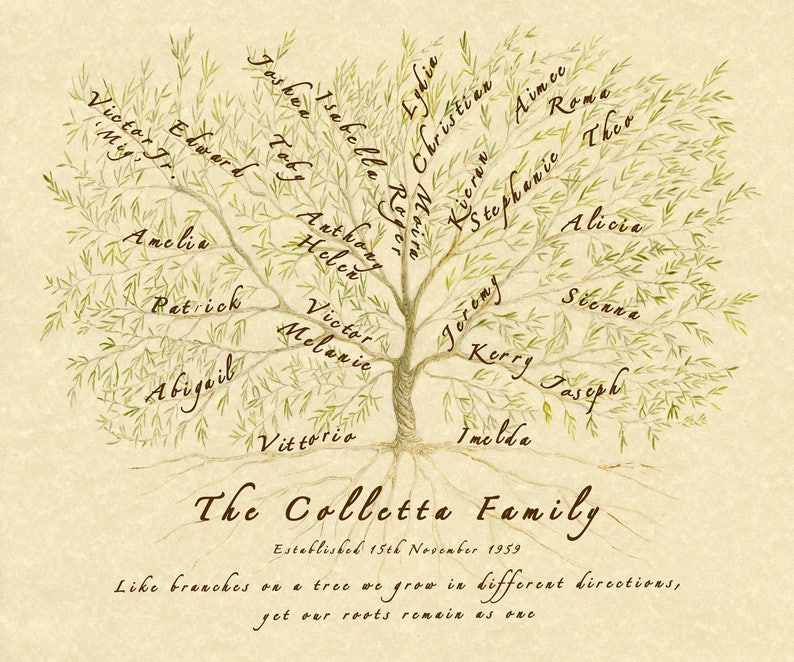 Framed Family Tree gift for parents, grandparents, inlaws or spouse. Filled with ancestors and descendants. image 9