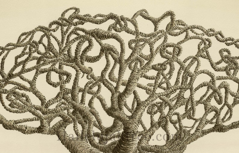 Giclee print of watercolour and pen and ink artwork featuring an abstract tree with tangled, twining branches in sepia image 3