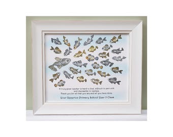 A Team or Class gift of thanks or appreciation, a retirement or Christmas present to give to your teacher, mentor or boss. Fish art print.