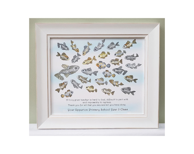 A Team or Class gift of thanks or appreciation, a retirement or Christmas present to give to your teacher, mentor or boss. Fish art print.