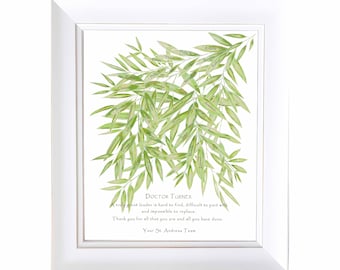 Retirement goodbye, Thank You or Leaving gift for boss, mentor or teacher.  Team names sit on bamboo leaves personalised and ready to gift