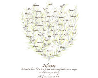 Printable olive artwork with colleague names and personalised message to boss, mentor or teacher.  Jpeg file only.