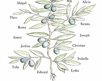 Personalised Grandparent Gift, Grandchildren Names Print, Custom Family Tree, Olive Tree Art, Personalised Anniversary Present, Gift for Mum