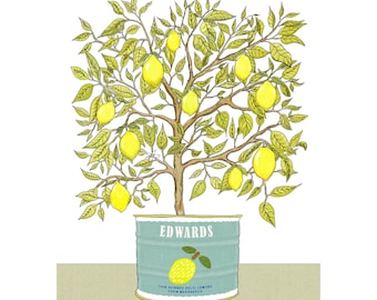Lemon wall art print personalised with family name. Perfect gift for parents, grandparents or sibling. Ideal custom kitchen poster.