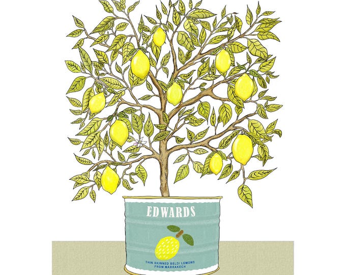 Lemon wall art print personalised with family name. Perfect gift for parents, grandparents or sibling. Ideal custom kitchen poster.