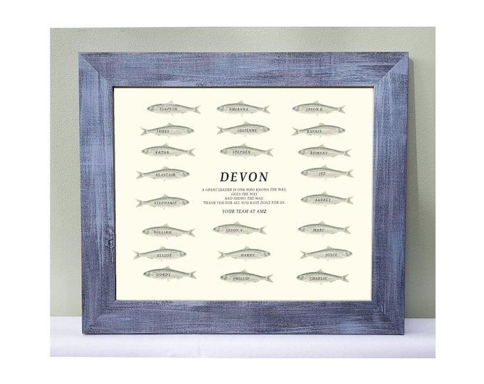 Fish Themed Boss Retirement Print, Up to 100 Colleague Names, Male or Female Mentor Leaving Gift