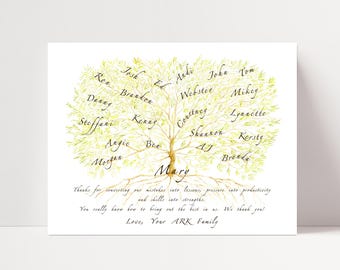 Gift print for a Mentor, Teacher or Boss for retirement or leaving. Tree branches filled with names of colleagues, mentees or pupils.