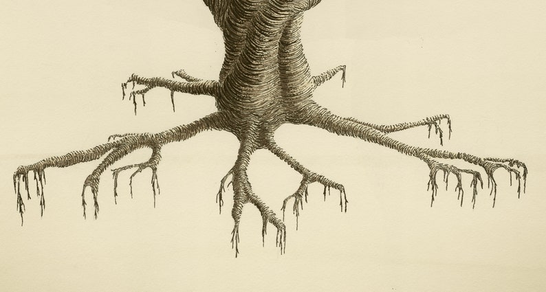 Giclee print of watercolour and pen and ink artwork featuring an abstract tree with tangled, twining branches in sepia image 4