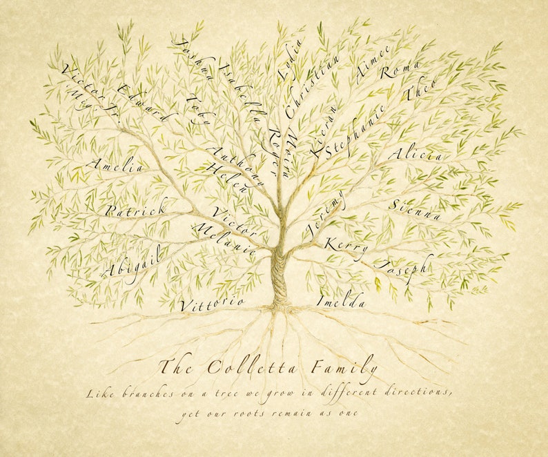 Framed Family Tree gift for parents, grandparents, inlaws or spouse. Filled with ancestors and descendants. image 2