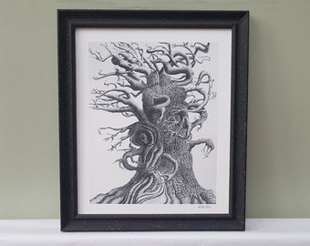 Limited edition framed art print of abstract tree pencil drawing.  Inspired by Wuthering Heights. Framed signed nature giclee print