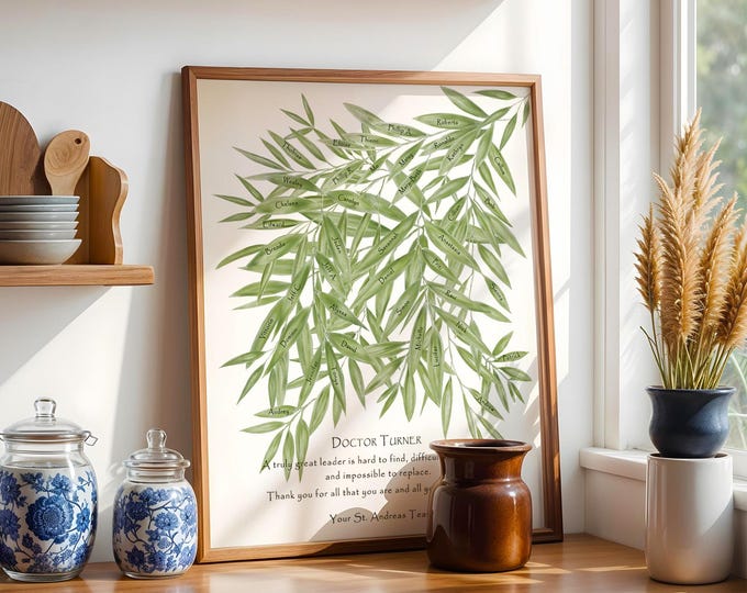 A PRINTABLE JPEG file with colleague, team or class names sitting in bamboo branches with custom dedication to your teacher or mentor.