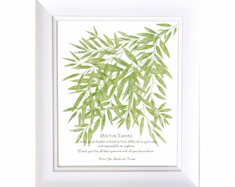 Framed Retirement, Thank You or Leaving gift for boss, mentor or teacher.  Team names sit on bamboo leaves personalised and ready to gift