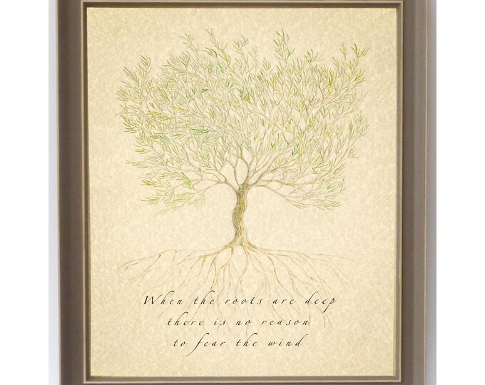 Inspirational metaphor perfect to show appreciation for friends and family.  Uplifting quote beneath watercolour art of windswept tree.