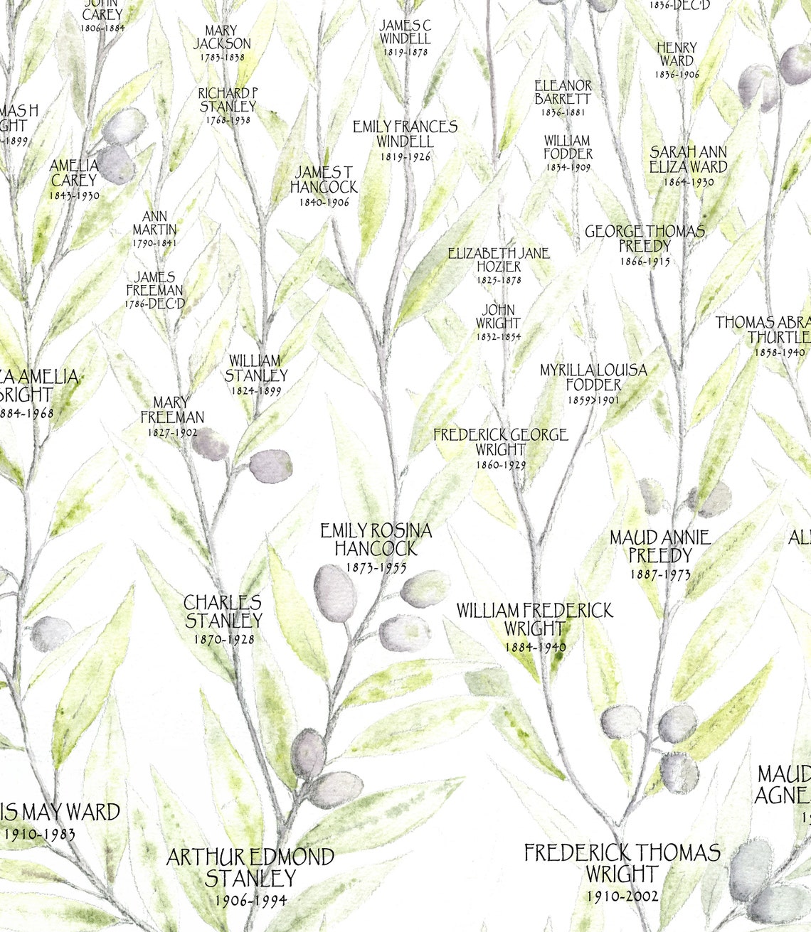 Olive Family Tree JPEG Personalised Ancestry Chart Custom Etsy