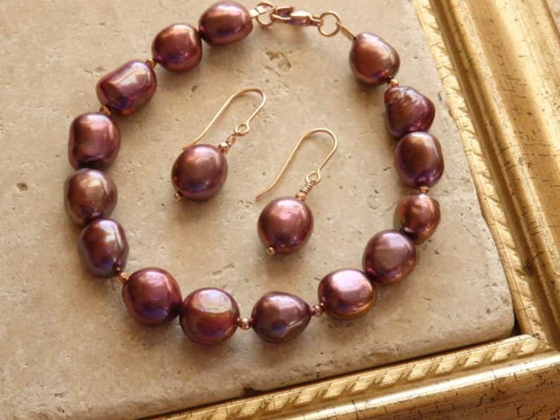 Pearl Jewellery Large Pearl bracelet Pearl Earrings Freshwater Pearl Earrings Purple Pearls Pearl Bracelet