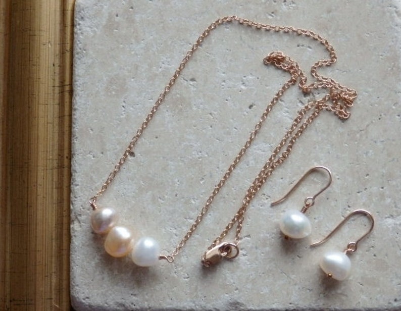 Pearl Earrings Pearl Jewellery Contemporary Pearl Necklace Gold Plated Pearl Necklace Pearl Necklace 14ct Gold Plated Rose Gold