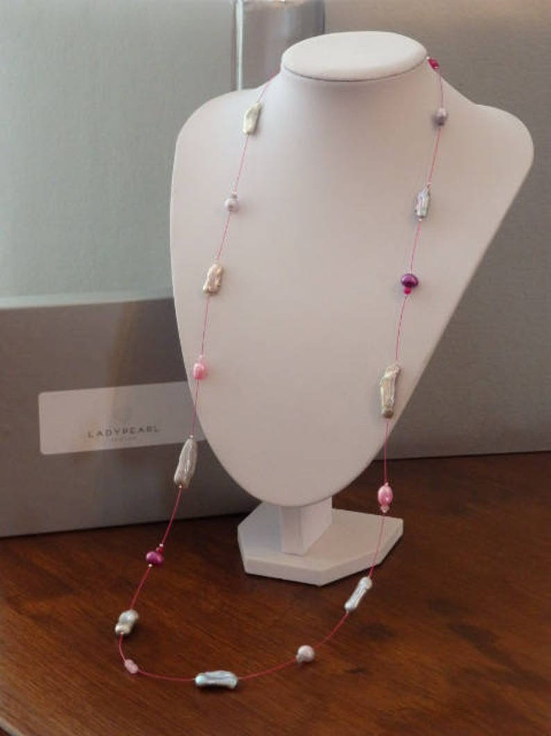 Contemporary Pearl Jewellery Pink Pearl Earrings Long Pearl Necklace Pink Pearl Necklace