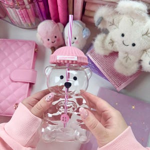 Pink Bearista Glass Mug with Straw