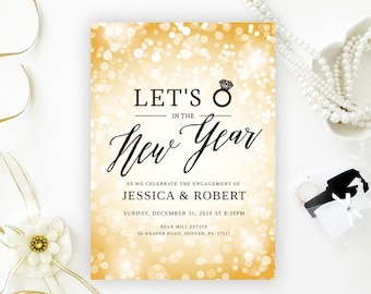 new years eve engagement party invitations printed on shimmer etsy