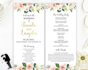 Elegant Hand Drawn Wreath Wedding Program Calligraphy Wedding Programs Fully Customisable Adora Wedding Programs