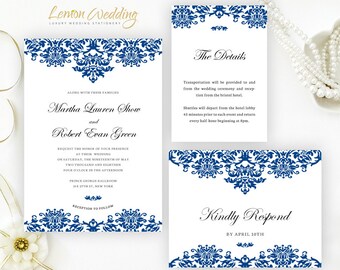 Printed Royal Blue Wedding Invitations Personalized Etsy