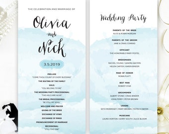 Printed Wedding Ceremony Programs Watercolor Wedding Program Etsy