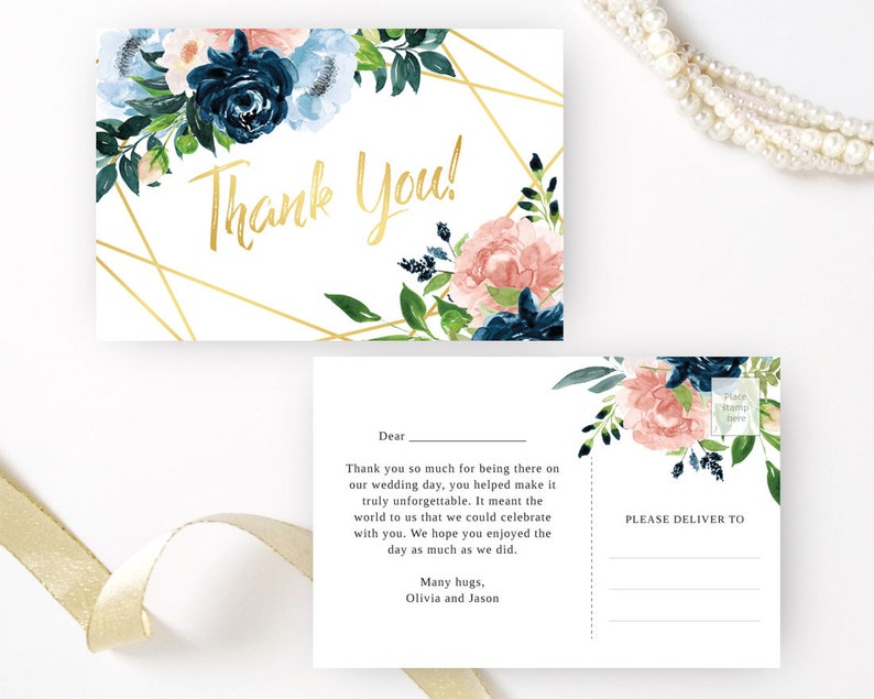 PRINTED Bridal Shower Thank You Postcards Gold Geometric 4X6 Etsy