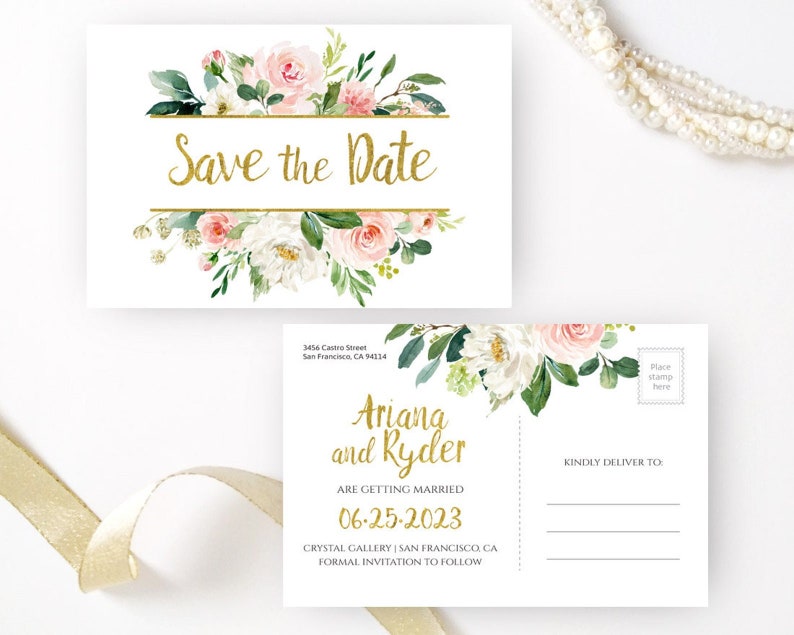 PRINTED Save the Date Postcards Personalized Wedding Save Etsy