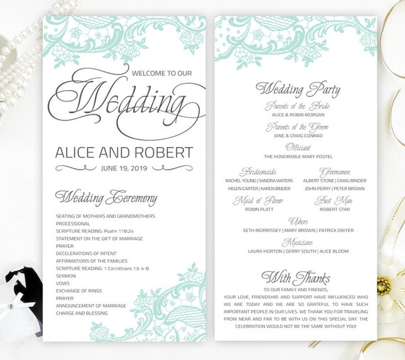 Ceremony Programs Cheap Mint Green Lace Wedding Programs Etsy