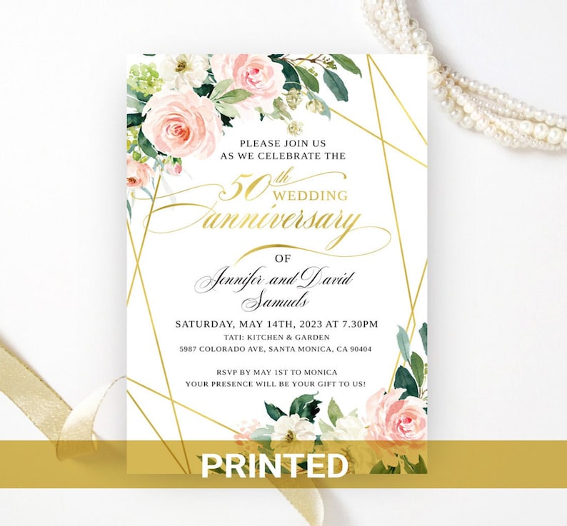 70th 30th any anniversary 25th 60t 50th wedding anniversary invitations printed Golden 40th Any wording