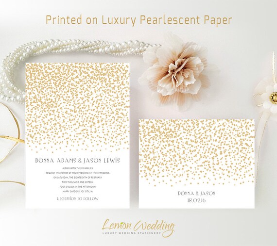 Gold Wedding Invitation Set Printed On Luxury Shimmer Etsy