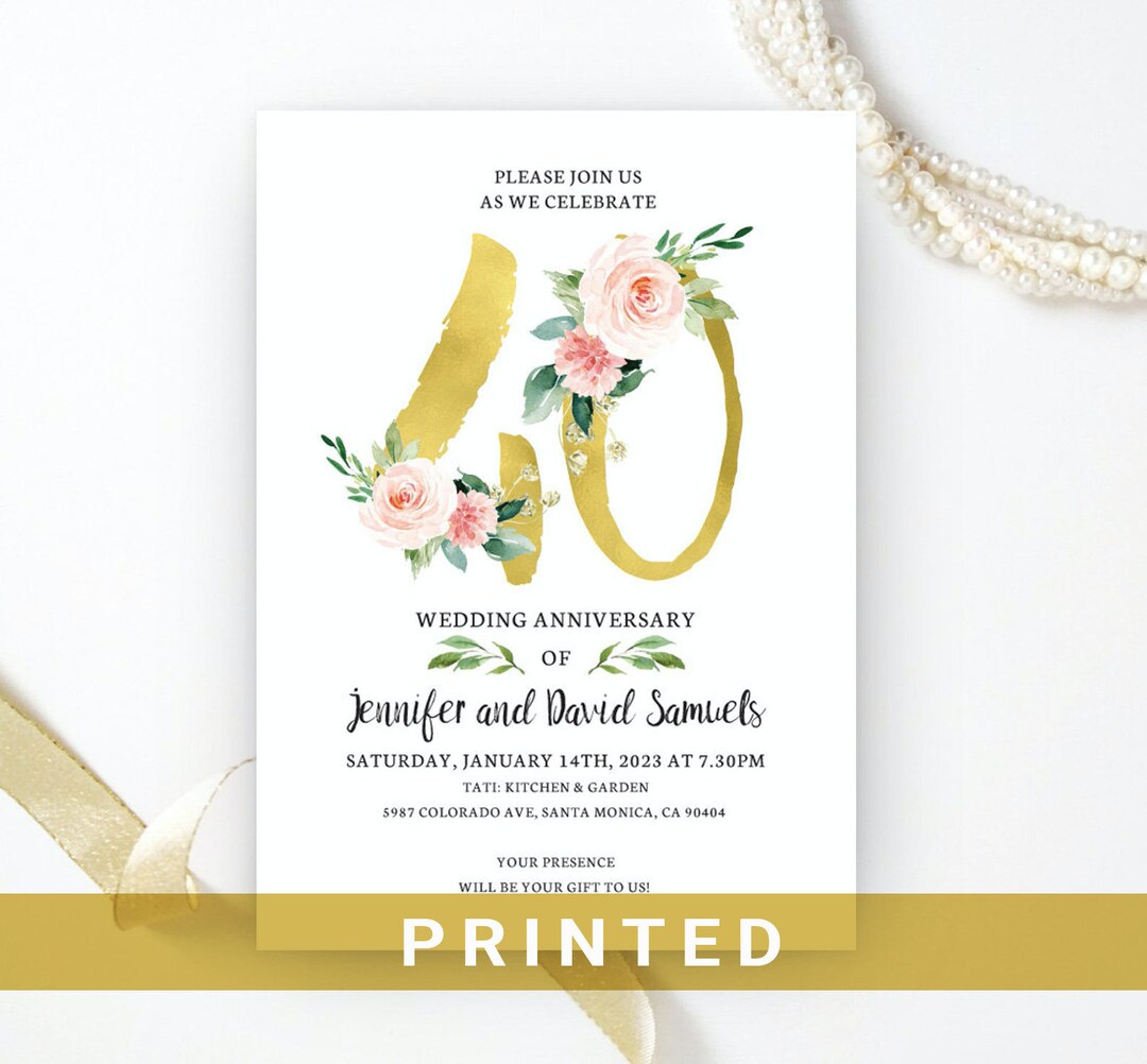 PRINTED 40th Wedding Anniversary Invitations Birthday - Etsy