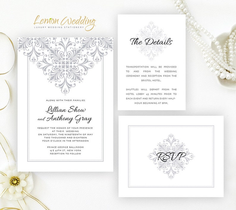 Gray Wedding Invitation Sets Cheap Wedding Set Invitation Etsy