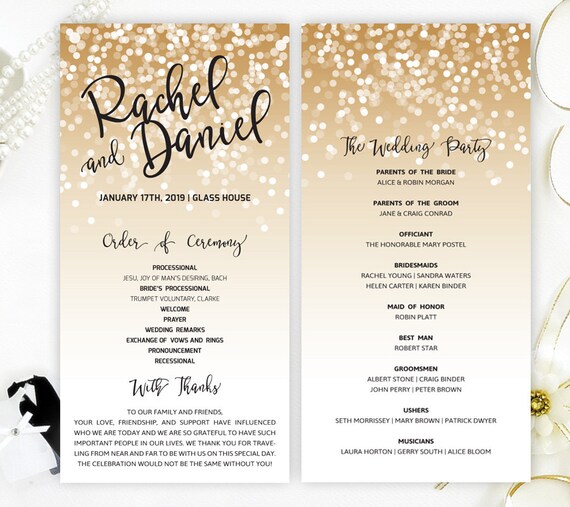 Printed Wedding Programs Gold Confetti Wedding Ceremony Etsy