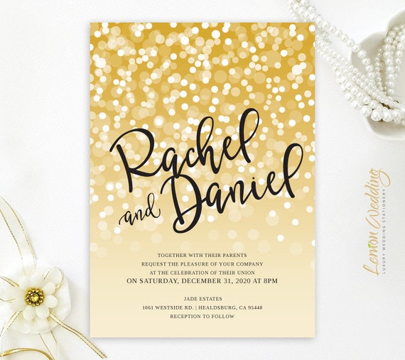 Printed Sparkle And Glitter Wedding Invitation Gold And Etsy