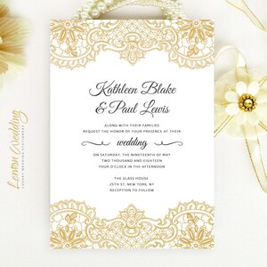 PRINTED Gold lace wedding invitation with rsvp card Custom wedding invitations image 2