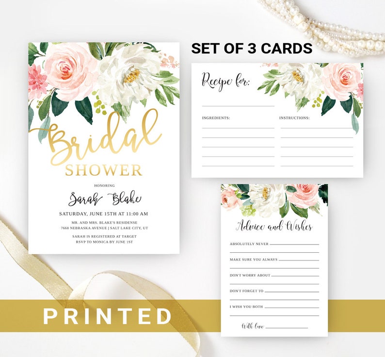 Bridal Shower Invitation Set Invite Recipe Card Advice Etsy