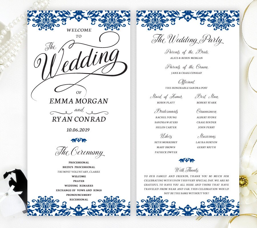 PRINTED wedding program Royal blue wedding programs Etsy