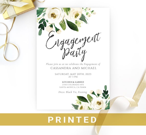 Elegant Engagement Party Invitations White Flowers Etsy