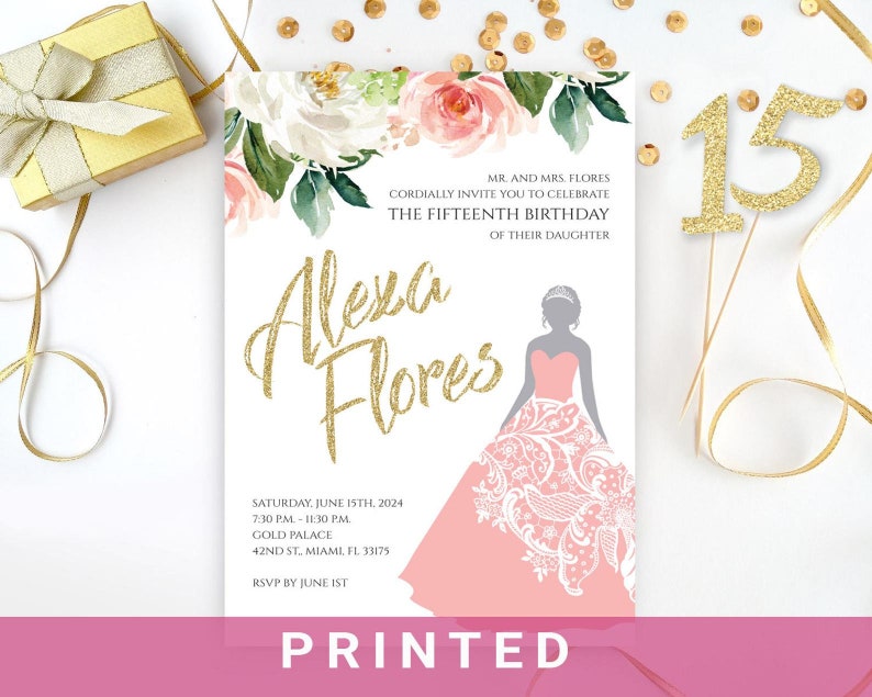 Quinceanera Invitations Custom Quince Invitation Printed Etsy