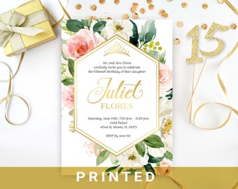 PRINTED   Quince invitation   quincenera invitations   Elegant sweet 15 invites   Quinceañera