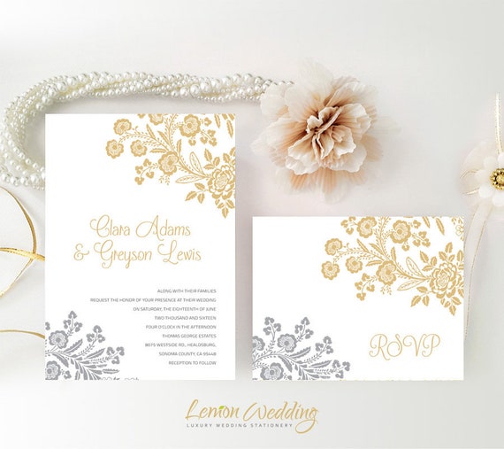 Printed Cheap Wedding Invitations With Rsvp Postcards Gold Etsy