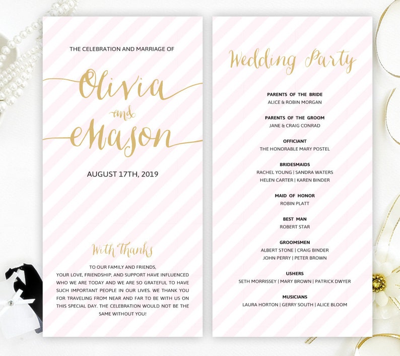 Printed Wedding Programs Pink And Gold Wedding Ceremony Etsy