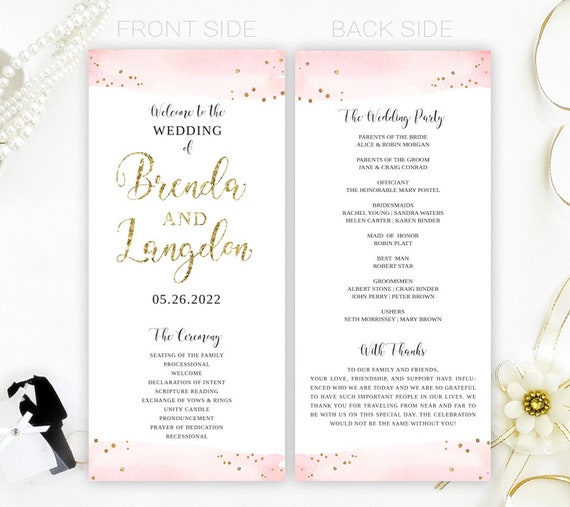 Printed Wedding Programs Watercolor Personalized Elegant Etsy