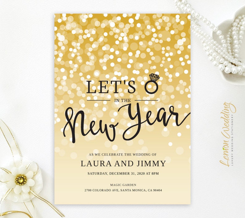 Sparkle New Year's Eve Wedding Invitations Gold and Etsy