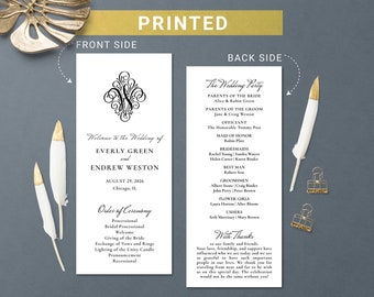 Monogram wedding program Custom ceremony programs printed  Wedding reception program cards  Order of service program