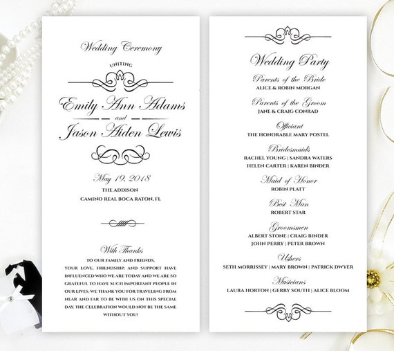 black and white wedding programs cheap programs for wedding etsy